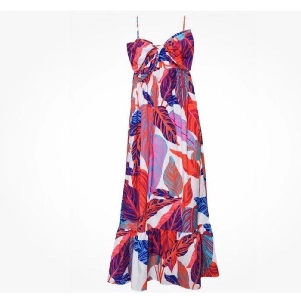 Hutch Olani Wild Tropical Maxi Dress coquette bow tropical size M - Picture 2 of 4